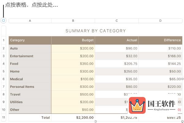 Numbers移动锁定表格