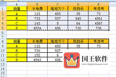 选中上方表格的数字部分